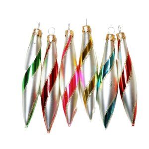 Vintage Rainbow Glass Ornaments, Candy Cane Stripe